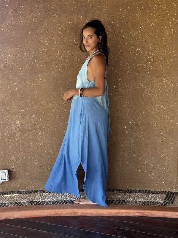 Vestido Angela Tie Dye Olas Azul Turquesa