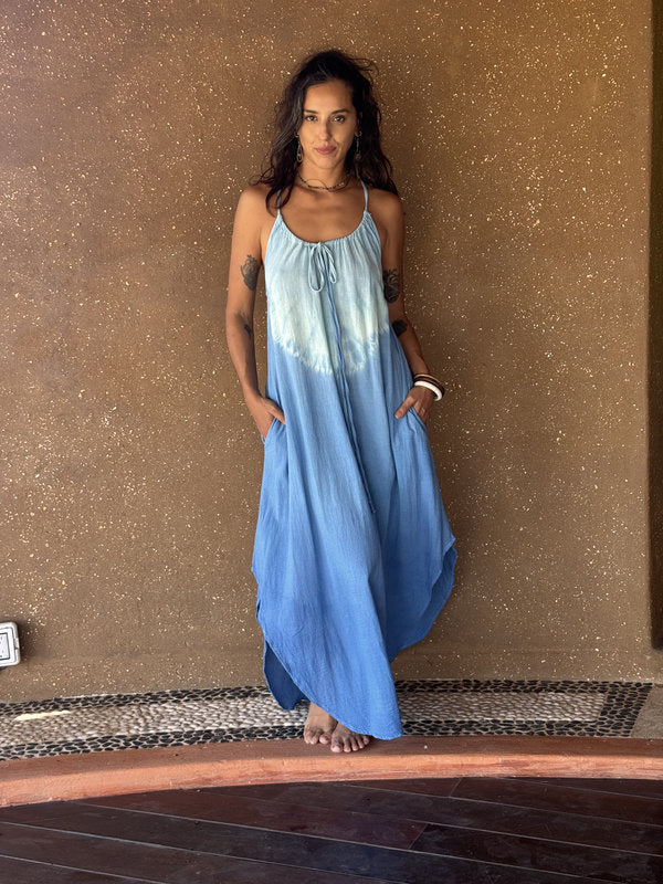 Vestido Angela Tie Dye Olas Azul Turquesa