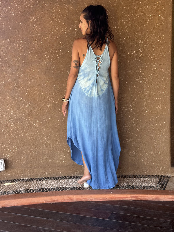 Vestido Angela Tie Dye Olas Azul Turquesa