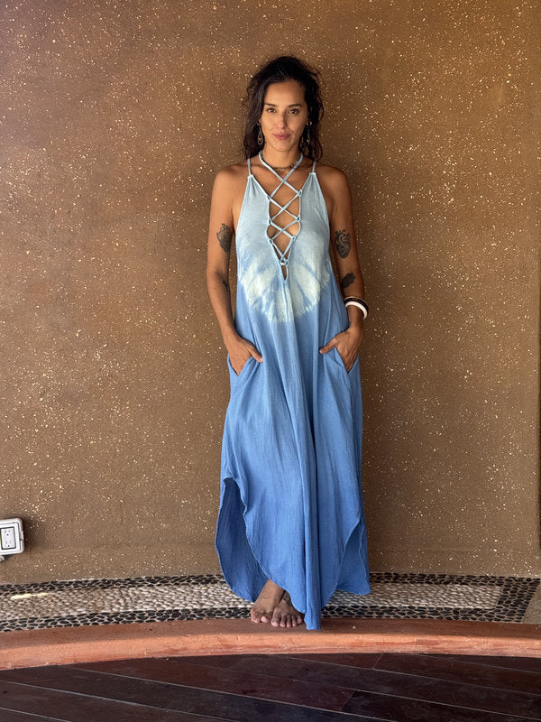 Vestido Angela Tie Dye Olas Azul Turquesa