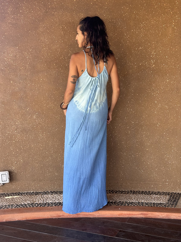 Vestido Angela Tie Dye Olas Azul Turquesa