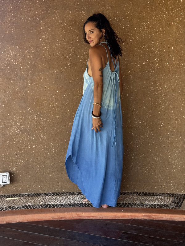 Vestido Angela Tie Dye Olas Azul Turquesa