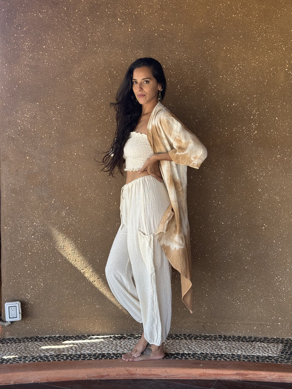 Kimono Camelia Tie Dye Nubes Natural Café