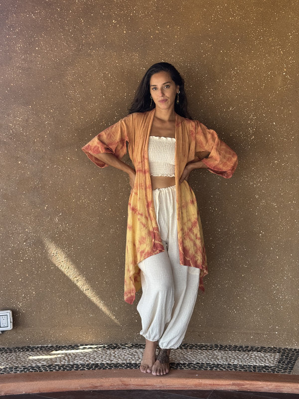 Kimono Camelia Tie Dye Espiral Total Coral
