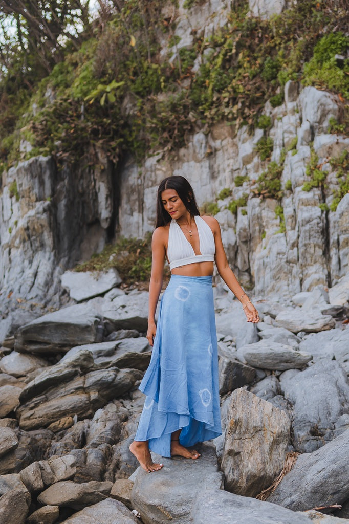 Falda Flora Tie Dye Azul Claro