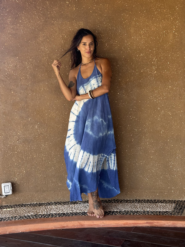 Vestido Freda Tie Dye Caminos Azul Marino