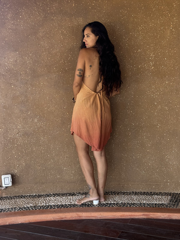 Vestido Freda Corto Degradado Atardecer Coral