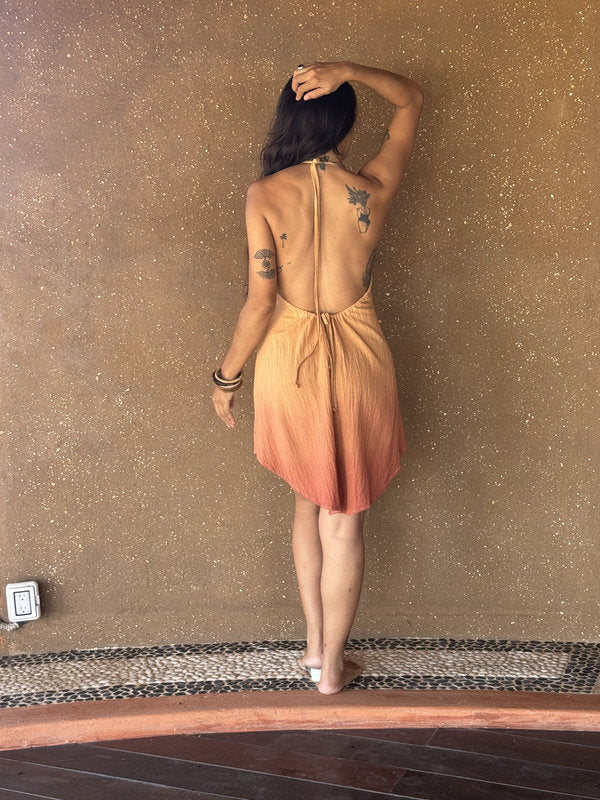 Vestido Freda Corto Degradado Atardecer Coral