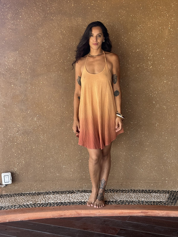 Vestido Freda Corto Degradado Atardecer Coral