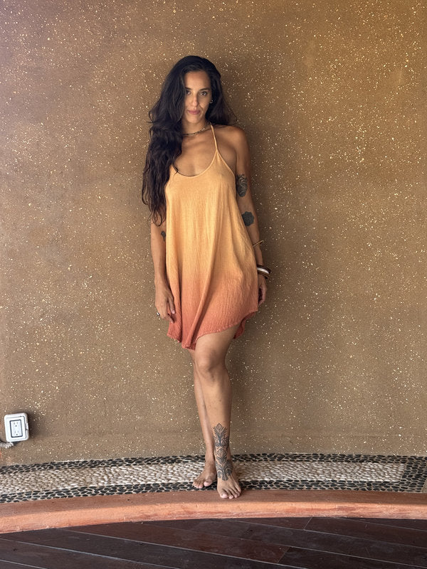 Vestido Freda Corto Degradado Atardecer Coral