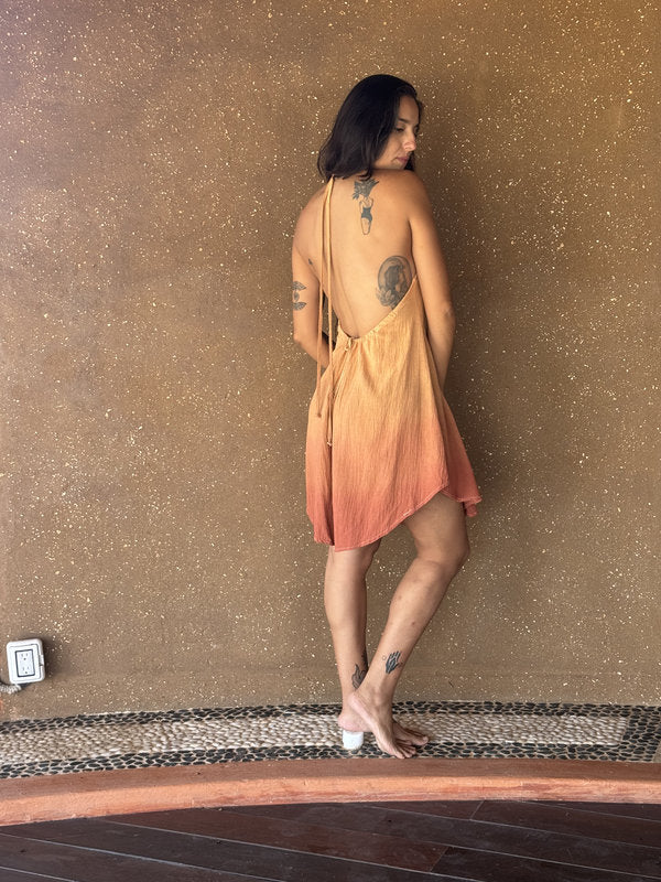Vestido Freda Corto Degradado Atardecer Coral