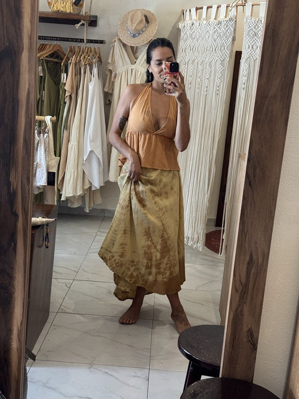 Falda Flora Tie Dye Amarillo - Naranja