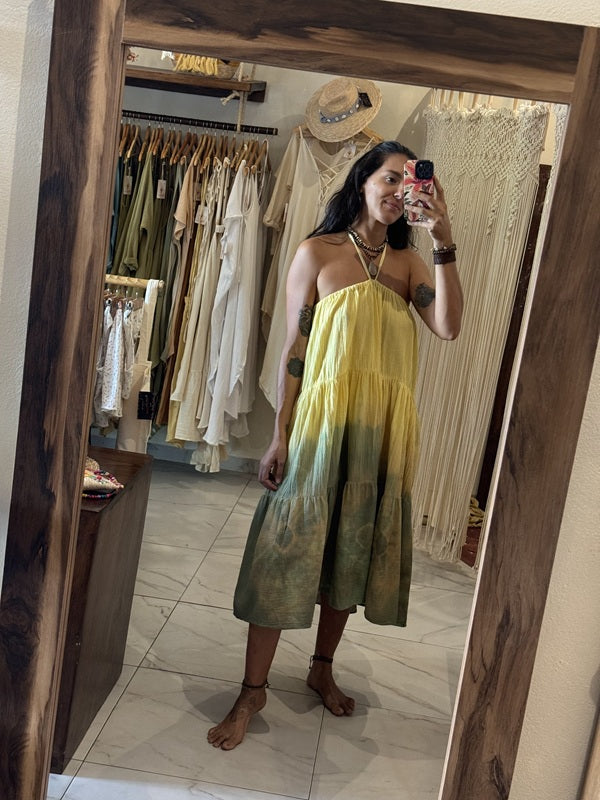 Falda Leonora Tie Dye Verde - Amarillo