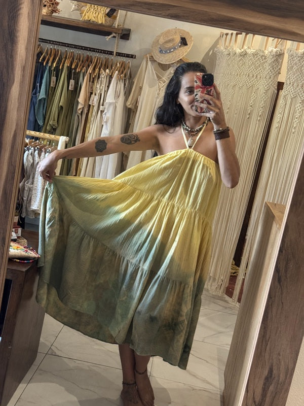 Falda Leonora Tie Dye Verde - Amarillo