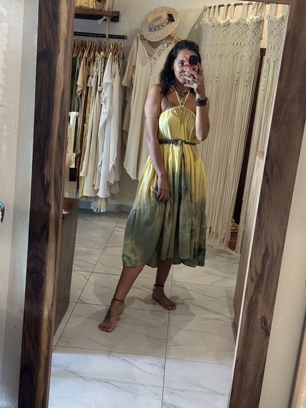 Falda Leonora Tie Dye Verde - Amarillo