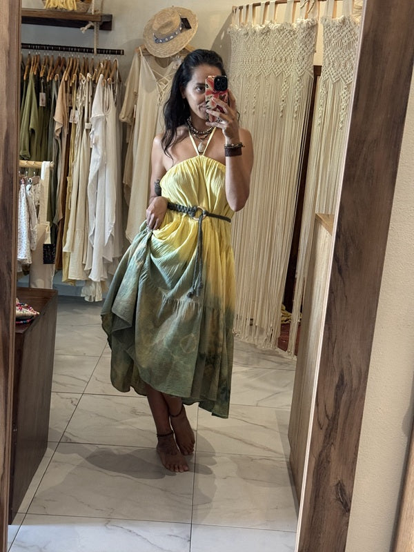 Falda Leonora Tie Dye Verde - Amarillo