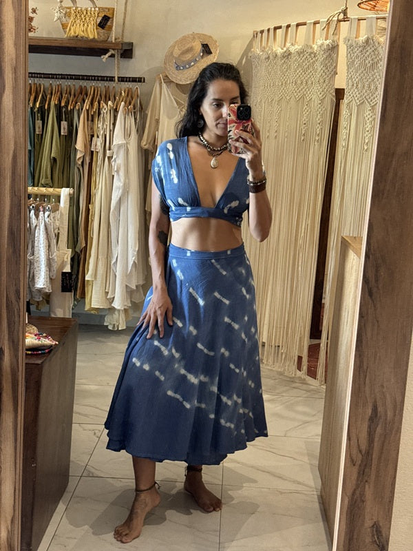 Top Flora Tie Dye Azul Índigo