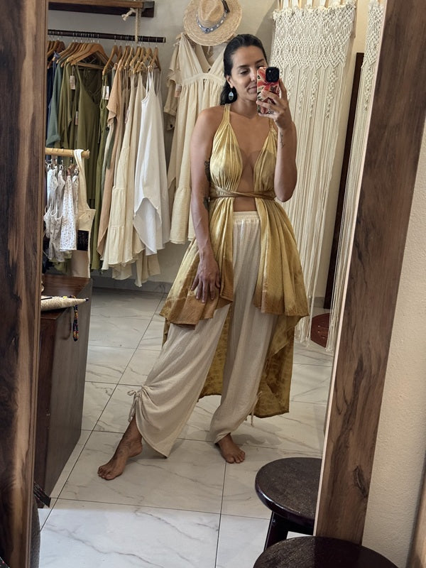 Falda Flora Tie Dye Amarillo - Naranja