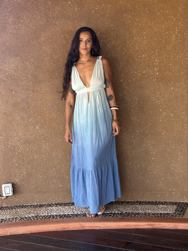 Vestido Julieta Maxi Degradado Azul Medio