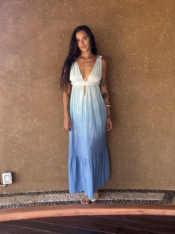 Vestido Julieta Maxi Degradado Azul Medio