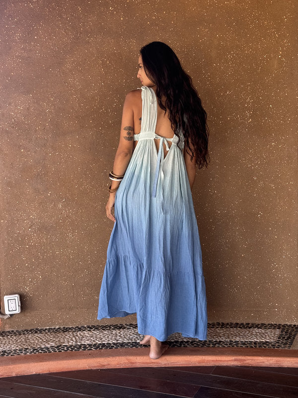Vestido Julieta Maxi Degradado Azul Medio
