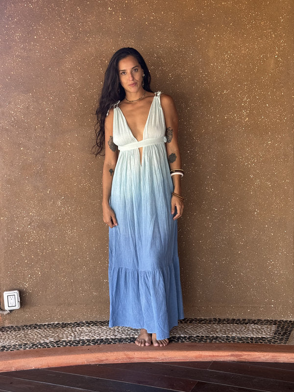Vestido Julieta Maxi Degradado Azul Medio