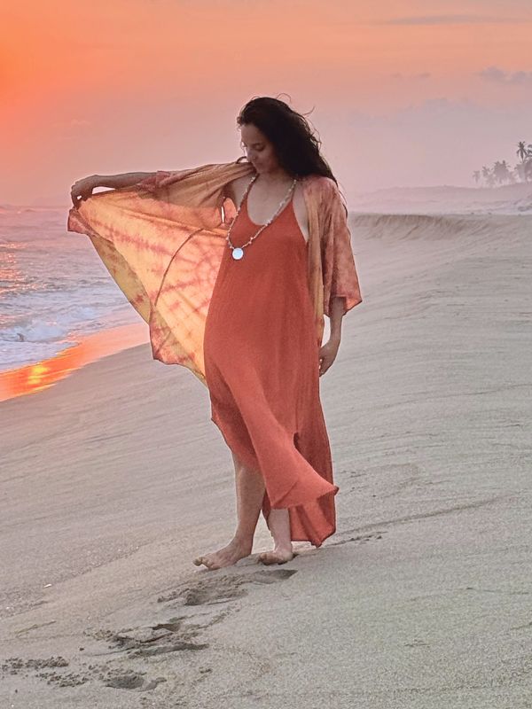 Kimono Camelia Tie Dye Espiral Total Coral