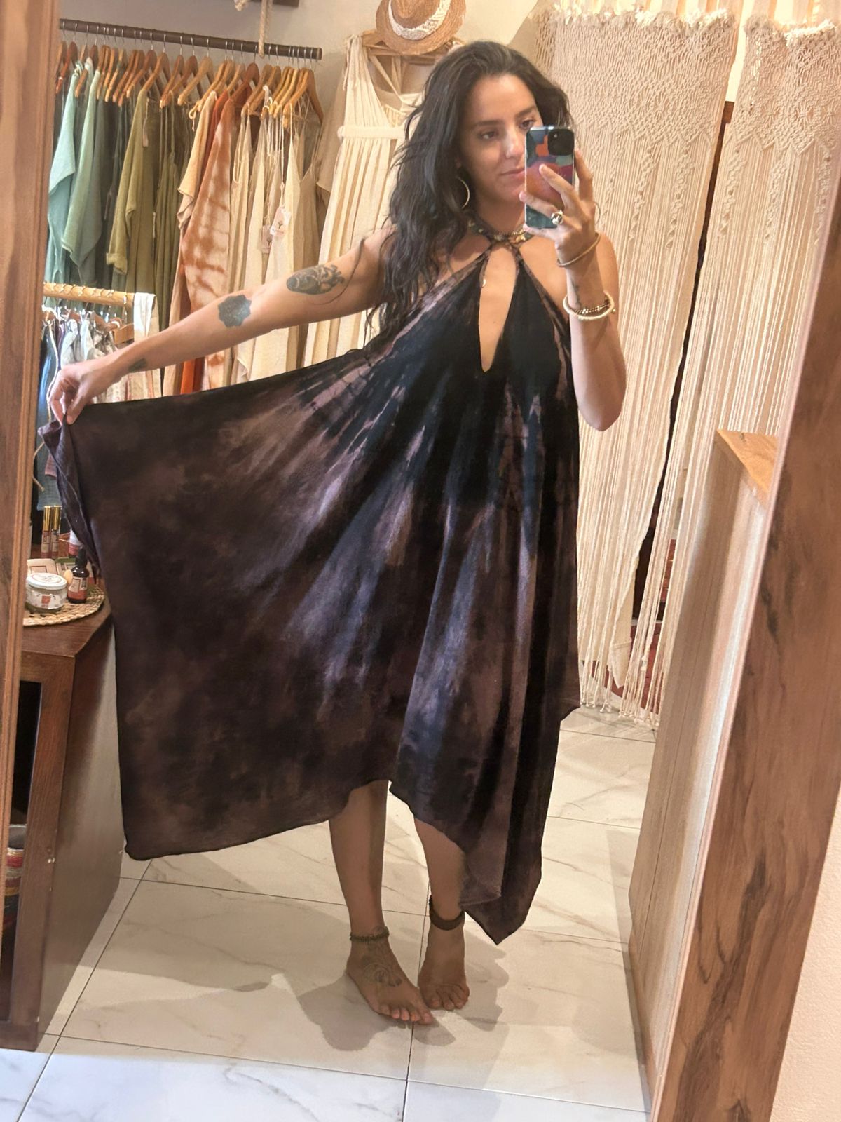 Vestido Luisa Tie Dye Negro - Café