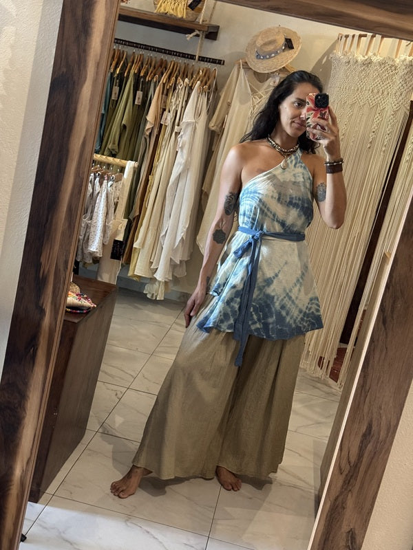 Falda Flora Corta Tie Dye Azul Claro