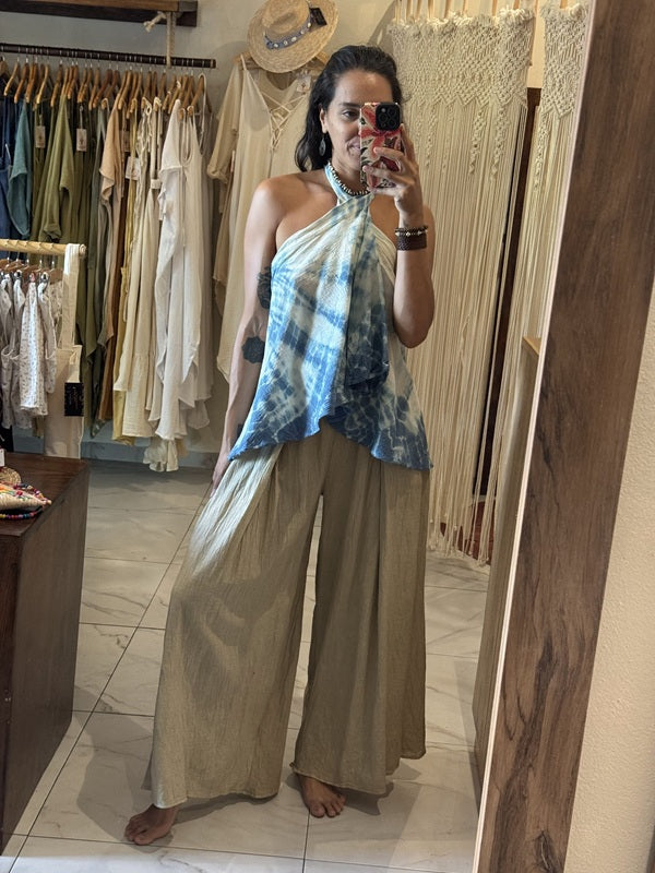 Falda Flora Corta Tie Dye Azul Claro