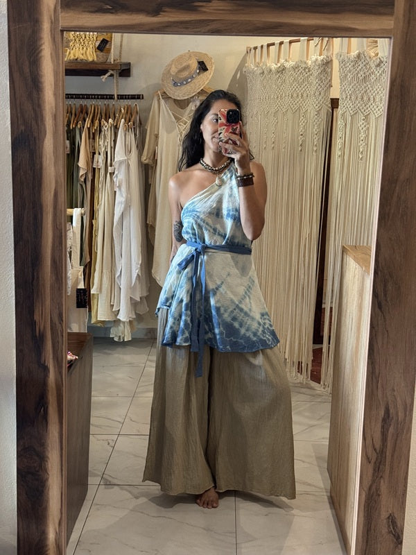 Falda Flora Corta Tie Dye Azul Claro