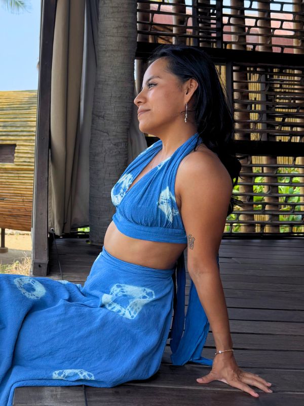 Top Flora Tie Dye Mini Anillos Azul Marino