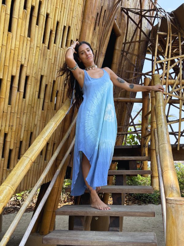 Vestido Amara Tie Dye Agujero Azul Turquesa