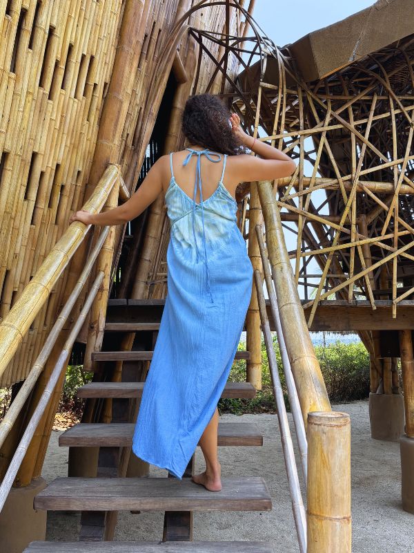 Vestido Angela Tie Dye Olas Azul Turquesa