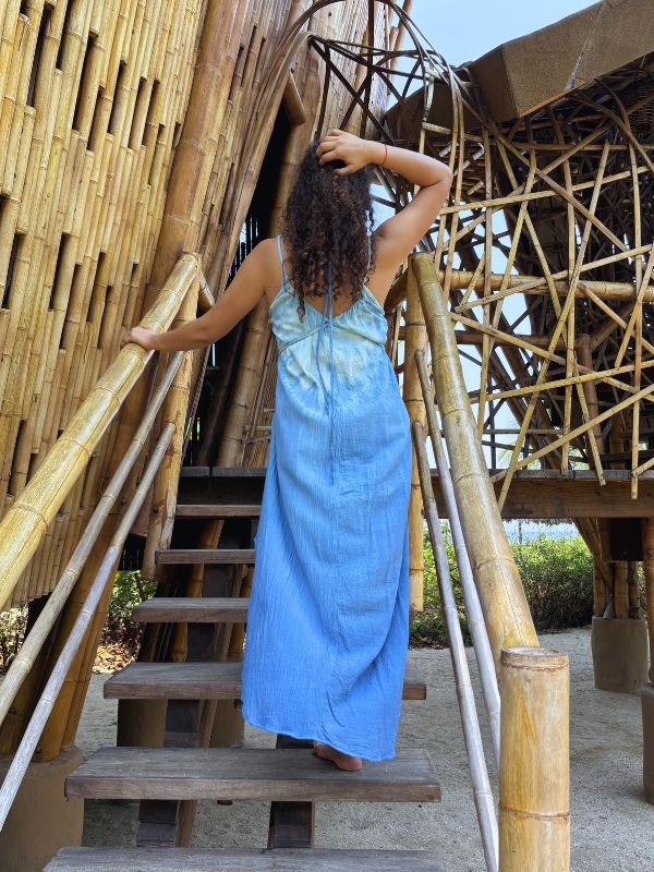 Vestido Angela Tie Dye Olas Azul Turquesa