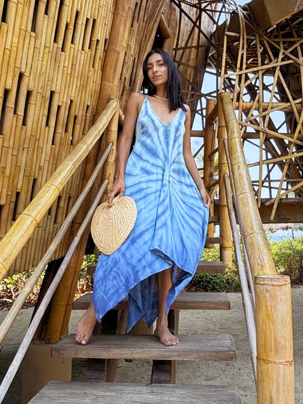 Vestido Luisa Tie Dye Espiral Total Azul Medio