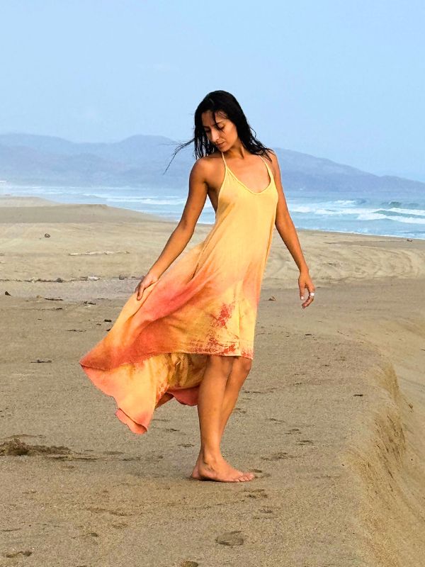 Vestido Rebeca Tie Dye Espiral Naranja Coral