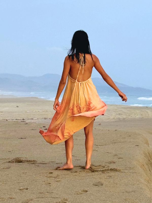 Vestido Rebeca Tie Dye Espiral Naranja Coral