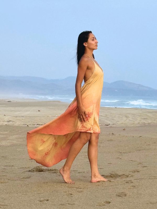 Vestido Rebeca Tie Dye Espiral Naranja Coral