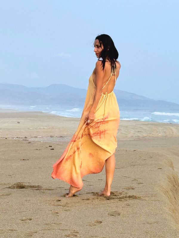 Vestido Rebeca Tie Dye Espiral Naranja Coral