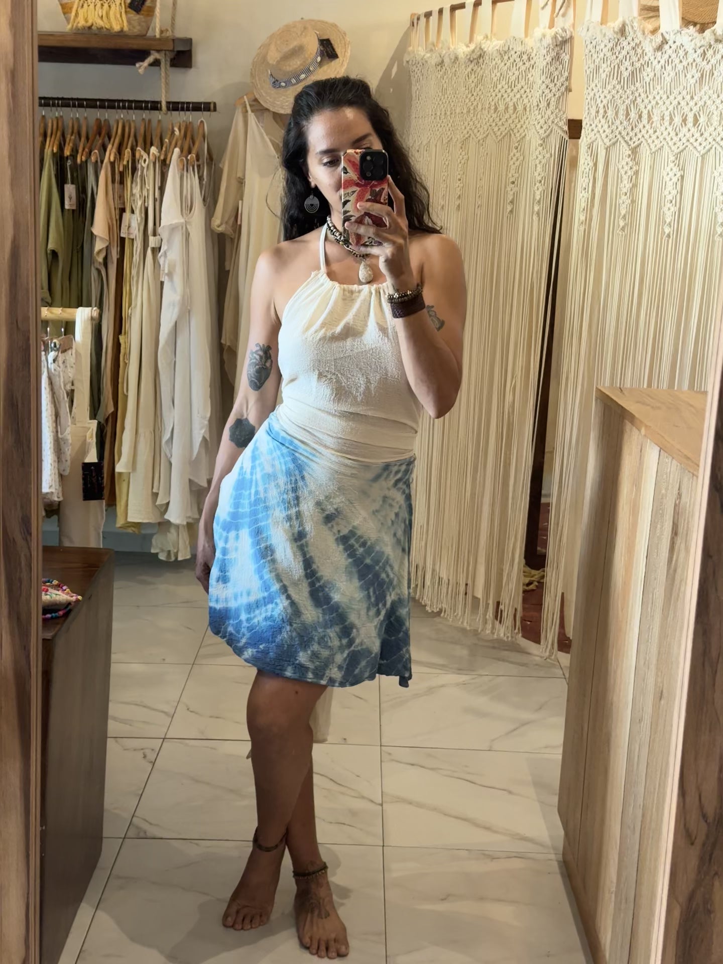 Falda Flora Corta Tie Dye Azul Claro