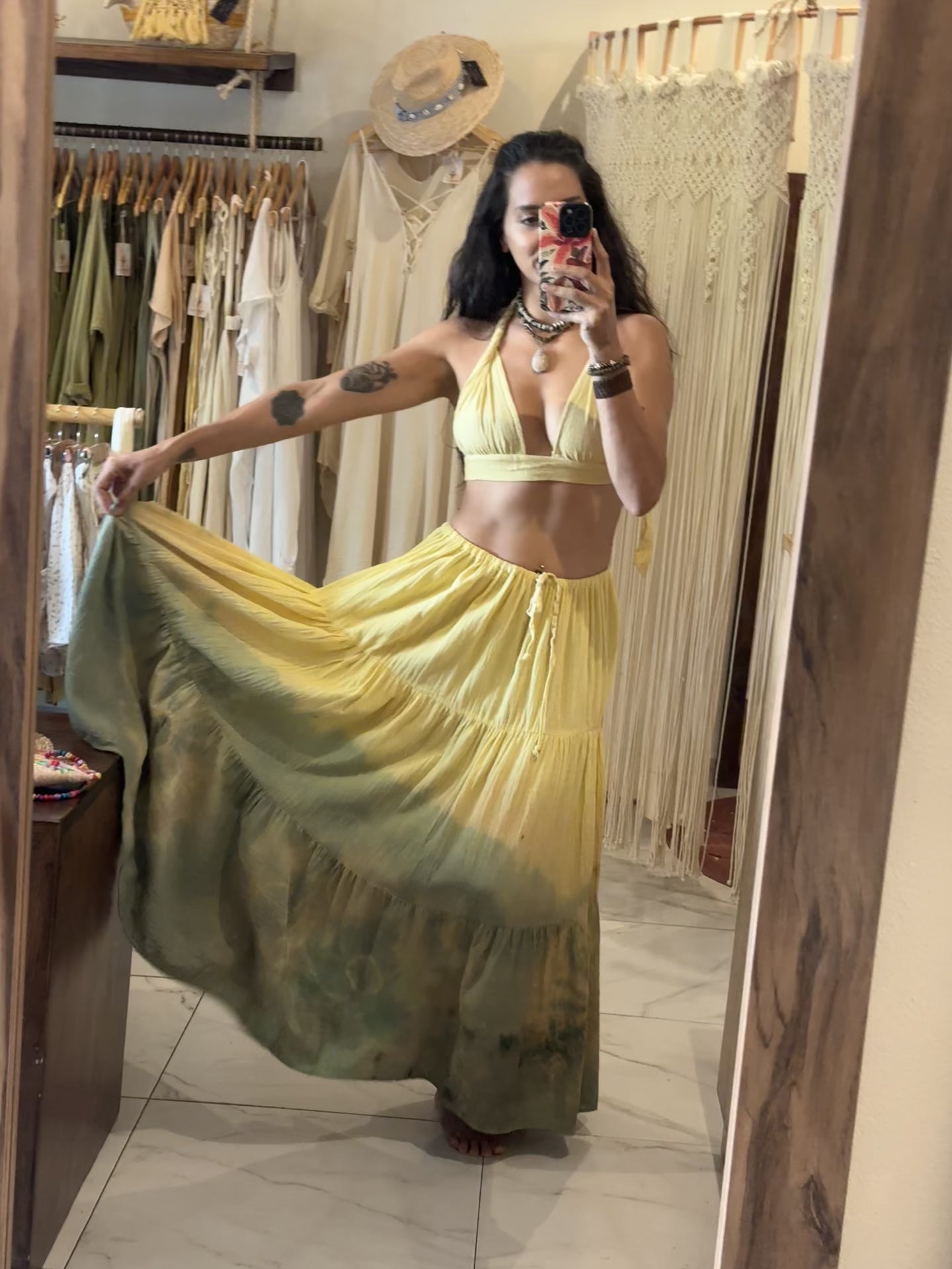 Falda Leonora Tie Dye Verde - Amarillo